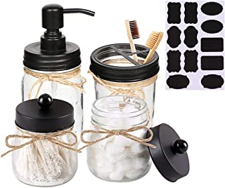 Photo 1 of Aebor Mason Jar 4-Piece Bathroom Accessories Set - Foaming Soap Dispenser & 2 Cotton Swab Holder & Toothbrush Holder (Black)
