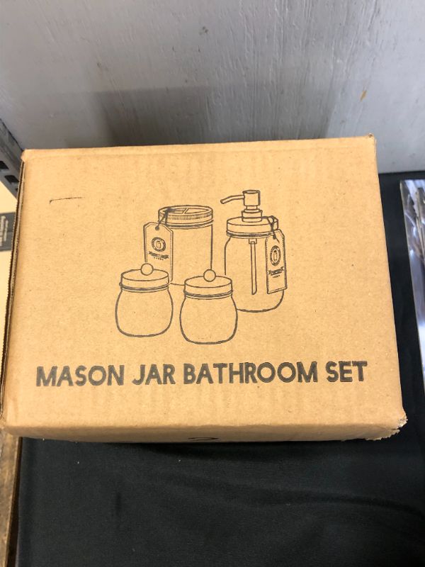 Photo 2 of Aebor Mason Jar 4-Piece Bathroom Accessories Set - Foaming Soap Dispenser & 2 Cotton Swab Holder & Toothbrush Holder (Black)
FACTORY SEALED