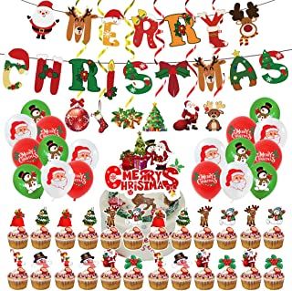 Photo 1 of Christmas Party Supplies Festival Balloons Cupcake Toppers Cake Toppers Banner Kids Theme Party Decoration
