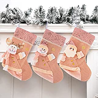 Photo 1 of BIMZUC Christmas Stockings, Personalized Christmas Stockings, Large Rose Gold Glitter Print Christmas Stockings, Hanging Fireplace Stockings for Family Holiday Christmas Decorations
