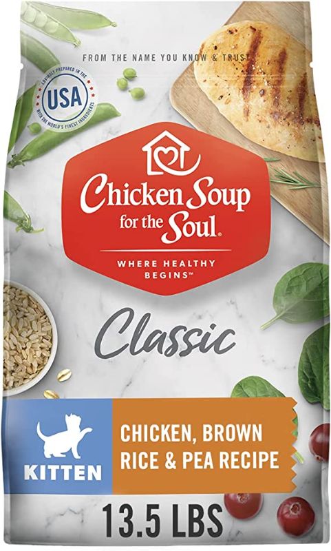 Photo 1 of Chicken Soup for The Soul Pet Food - Kitten Food, Chicken, Brown Rice & Pea Recipe, 4.5 lb. Bag, Soy, Corn & Wheat Free, No Artificial Flavors or Preservatives
06/11/22