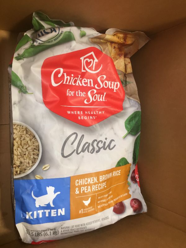 Photo 1 of Chicken Soup for The Soul Pet Food - Kitten Food, Chicken, Brown Rice & Pea Recipe, 4.5 lb. Bag, Soy, Corn & Wheat Free, No Artificial Flavors or Preservatives
06/11/22