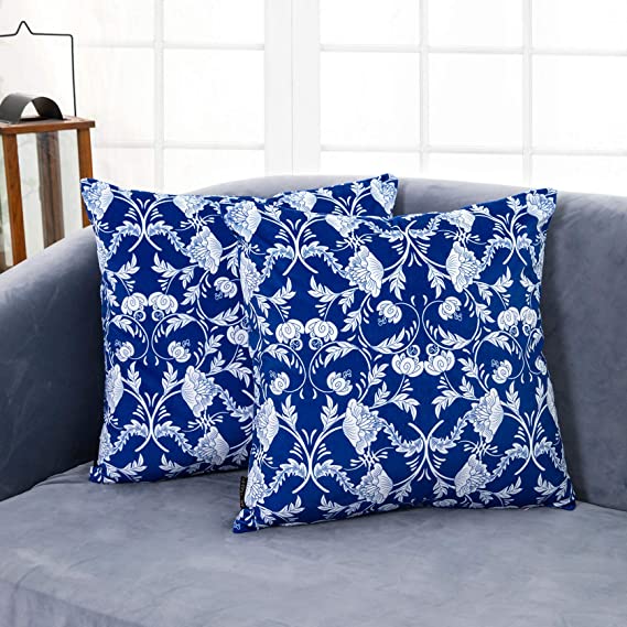 Photo 1 of YINNAZI Thick Heavy Duty Soft Velvet Throw Pillow Covers, Simple Geometric Pattern,Double Sided Printing, Square Cushion Cases for Couch Bed, 18x 18 Inch, Set of 2 (2PC Royal Blue, 2 Park 18Inch)
