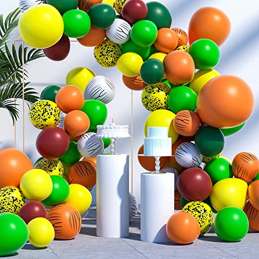 Photo 1 of 175Pcs Jungle Safari Theme Party Supplies, Balloon Garland Kit including Animal Foil Balloons and Green Orange Animal Strips Balloons, for Kids Boys Birthday Party Safari Baby Shower Decorations
