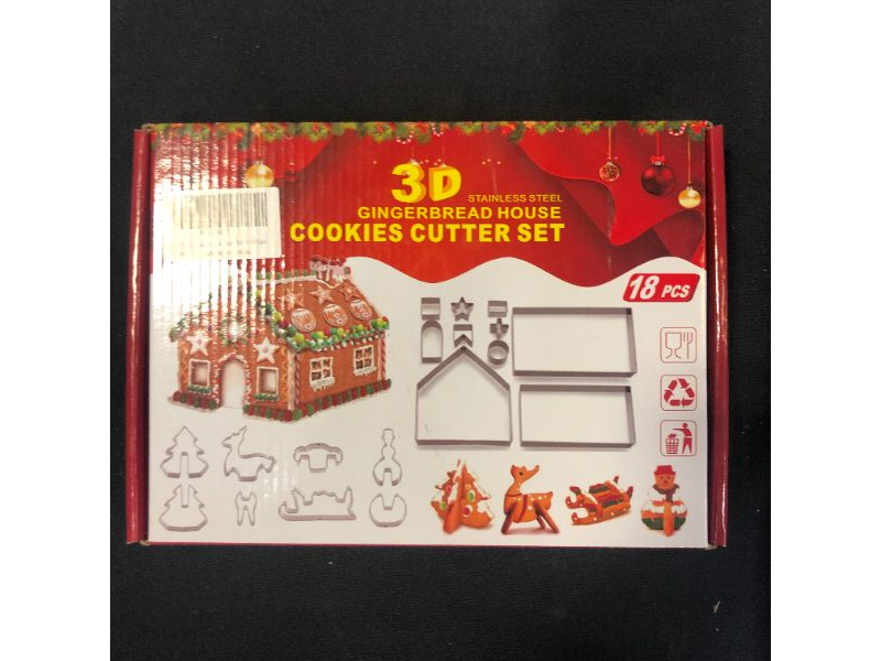 Photo 2 of ?18Pcs?Christmas House Cookie Cutter Set, 3D Gingerbread House Cutters Kit, Christmas House Biscuit Cookie Mold, Christmas Holiday DIY Baking Tools with Christmas Tree, Snowman, Reindeer, Sled Shapes
