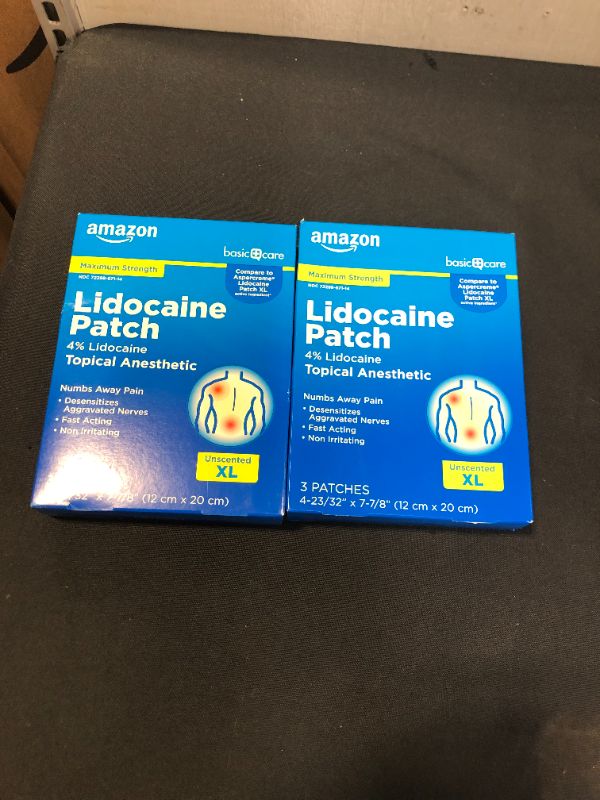 Photo 2 of Amazon Basic Care Lidocaine Patch, 4% Topical Anesthetic, 12 cm x 20 cm, Maximum Strength Pain Relief Patch (PACK OF 2, BEST BY NOV 2022)