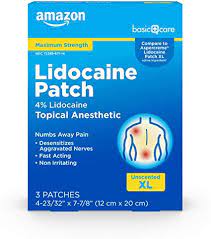 Photo 1 of Amazon Basic Care Lidocaine Patch, 4% Topical Anesthetic, 12 cm x 20 cm, Maximum Strength Pain Relief Patch (PACK OF 2, BEST BY NOV 2022)