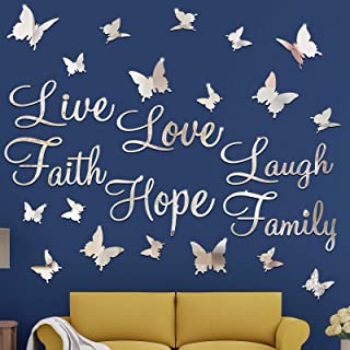 Photo 1 of 3D Acrylic Mirror Wall Decor Stickers DIY Silver Faith Live Laugh Hope Love Family Butterfly Removable Mural Stickers for Home Office School Teen Dorm Room Mirror Wall Decoration Decal (PACK OF 2)

