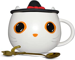 Photo 1 of Brewish Cat Mug for Kitty Lovers | Cute Cup with a Witch Hat Lid & an Adorable Spoon | Ceramic Coffee & Tea Mugs | Gift for Cat Mom, Dad, Women, Kids | 12 oz,White
