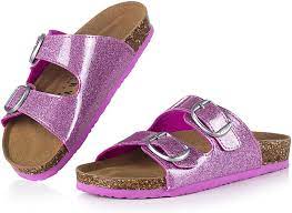 Photo 1 of FITORY WOMEN SLIDES SANDALS, LADIES SLIPPER CORK FOOTBED WITH ADJUSTABLE STRAPS SIZE 9 (GLITTER PINK)