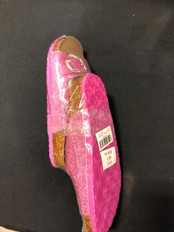 Photo 2 of FITORY WOMEN SLIDES SANDALS, LADIES SLIPPER CORK FOOTBED WITH ADJUSTABLE STRAPS SIZE 9 (GLITTER PINK)