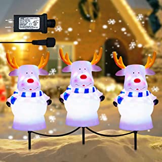 Photo 1 of Christmas Pathway Light Outdoor Decorations Garden Stakes, Waterproof Bright Colour Rotating LED Reindeer Landscape Pathway Light Decor, Cute Xmas Outside Light Stakes for Patio, Yard, Garden, Lawn
