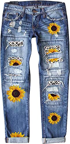 Photo 1 of ASTYLISH WOMENS PLAID PATCH RIPPED BOYFRIEND DISTRESSED STRETCH SKINNY DENIM JEANS WITH HOLE--SIZE LARGE