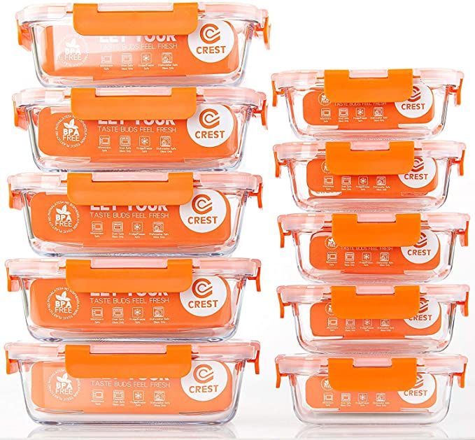 Photo 1 of [10-Pack] Glass Food Storage Containers - Food Prep Containers with Lids - Microwave, Oven, Freezer and Dishwasher Safe
