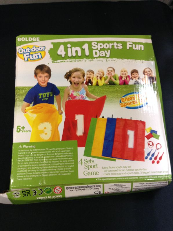 Photo 3 of GOLDGE Outdoor Games for Kids 3-7, Potato Sack Race Bags, Bean Bag Toss Game, 3 Legged Race Bands, Egg and Spoon Race Game, Yard games, Carnival Games for Kids Party, Camping Games
