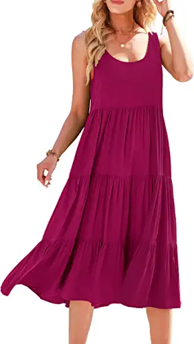 Photo 1 of ANRABESS Women's Summer Sleevelesss Scoop Neck Sundress Loose Casual Pleated Swing Flowy Beach Tank Midi Dress with Pockets --- XL
