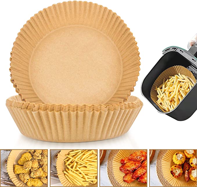 Photo 1 of Air Fryer Disposable Paper Liner, 50PCS Non-Stick Air Fryer Parchment Liners, Oil Resistant, Waterproof, Food Grade Baking Paper for Baking Roasting Microwave 7.9 INCH
