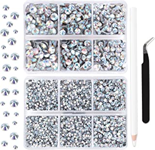 Photo 1 of 8208pcs Nail Rhinestones AB Hotfix Rhinestones for Craft Clear Crystal Round Glass Gems 5 Mixed Sizes Flatback Rhinestones with Tweezers and Picking Pen for Art DIY Jewelry Accessories by QUEFE (2 PACK)
