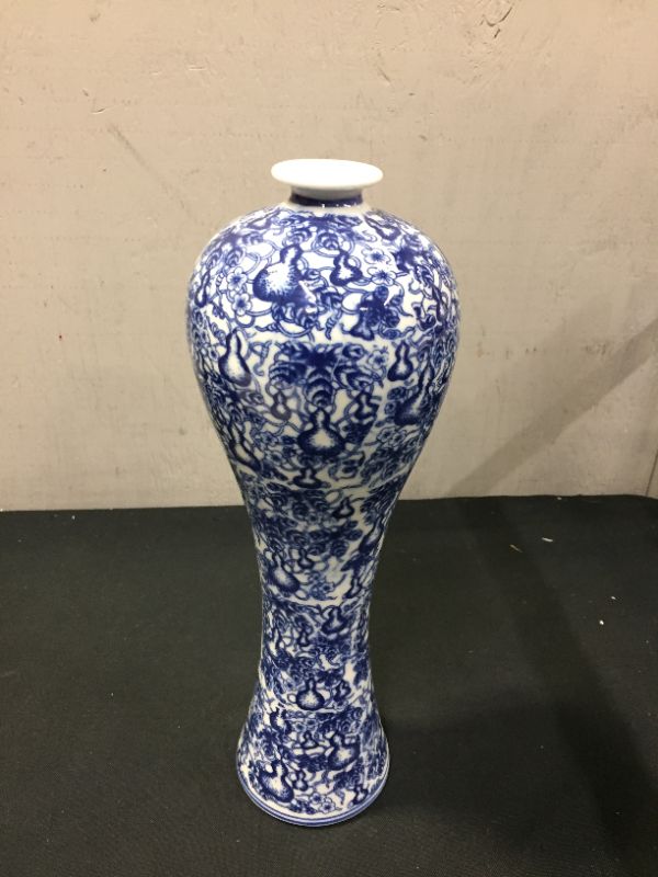 Photo 2 of 13" China Ceramic Vase Blue and White Porcelain Chinese Handmade Decorative Flower Vase for Living Room, Home Decor, Office, Table Centerpiece
