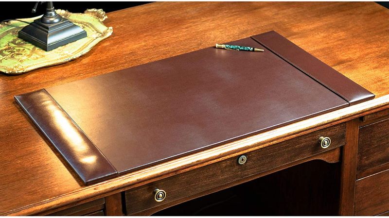 Photo 1 of Dacasso Bonded Pad with Side Rails Luxury Leather Desk Blotter for Writing, 30 x 18, Brown