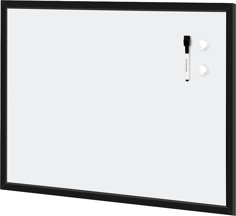 Photo 1 of Amazon Basics Magnetic Dry Erase White Board, 35 x 23-Inch Whiteboard - Black Wooden Frame
