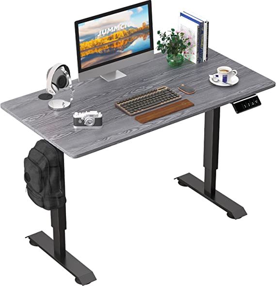 Photo 1 of JUMMICO Electric Standing Desk Height Adjustable Desk Office Computer Desk Memory Preset Stand Up Home Workstation T-Shaped Metal Bracket with Wood Tabletop (Grey, 48 Inch)
