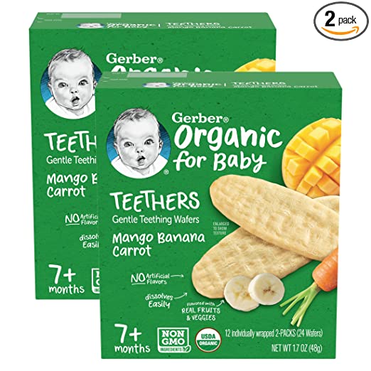 Photo 1 of Gerber Organic for Baby Teethers, Mango Banana Carrot, Gentle Teething Wafers, Made with Non-GMO Ingredients, 12 Individually Wrapped 2 Packs Per Box (Pack of 2 Boxes)
SEP/27/2022