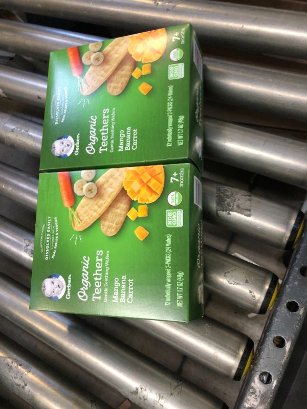 Photo 2 of Gerber Organic for Baby Teethers, Mango Banana Carrot, Gentle Teething Wafers, Made with Non-GMO Ingredients, 12 Individually Wrapped 2 Packs Per Box (Pack of 2 Boxes)
SEP/27/2022