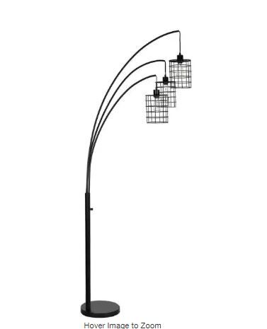 Photo 1 of 83 in. Industrial Wire Cage Standing Lights LED Trinity 3-Arc Floor Lamp, Black Finish
