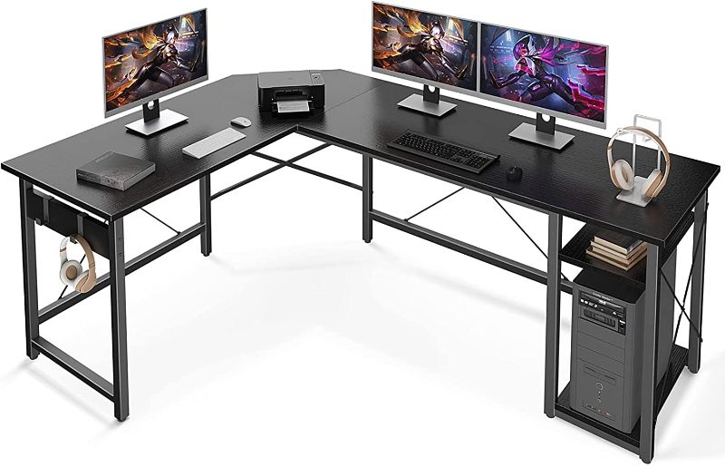 Photo 1 of Coleshome L Shaped Computer Desk 66" with Storage Shelves Gaming L Desk Workstation for Home Office Wood & Metal, Black
