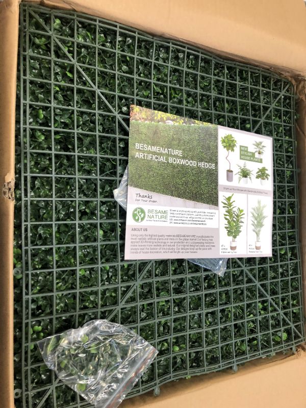 Photo 2 of BESAMENATURE 12 Pieces Artificial Boxwood Hedge Panels, UV Protected Faux Greenery Mats Suitable for Both Outdoor or Indoor Decoration, 20" L x 20" W Panels, Cable Ties Included
