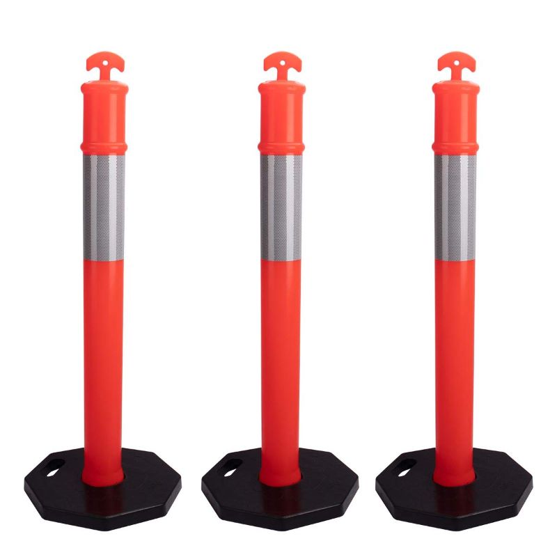 Photo 1 of 3 Pack 44" Delineator Post Cone, Orange PE Height Post, Parking Posts, Street Stanchions, Traffic Cone Safety Barrier with Octagonal Rubber Base Plastic...
