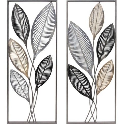 Photo 2 of 14 x 1.5 x 35.5 Metallic Leaves Wall Decor Set Antique Gold - FirsTime  Co.