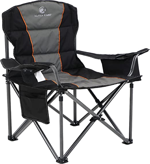 Photo 2 of ALPHA CAMP Oversized Camping Folding Chair Heavy Duty Support 450 LBS Oversized Steel Frame Collapsible Padded Arm Chair with Cup Holder Quad Lumbar Back Chair Portable for Outdoor