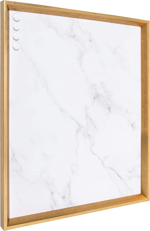 Photo 1 of Kate and Laurel Calter Framed Decorative Magnetic Bulletin Board with Classic Glam Cararra Marble Design, 21.5x27.5, Gold
