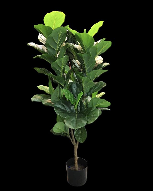 Photo 1 of AMERIQUE Gorgeous 4 Feet Fiddle Leaf Tree Artificial Silk Plant with 72 Leaves, in 6" Nursery Pot, Feel Real Technology, Green
