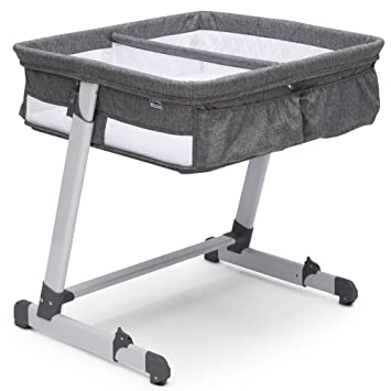 Photo 2 of Simmons Kids By The Bed City Sleeper Bassinet for Twins - Adjustable Height Portable Crib with Wheels & Airflow Mesh, Grey Tweed
