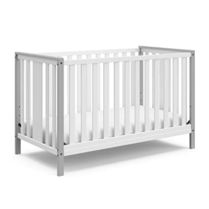 Photo 1 of Storkcraft Modern Pacific 5-in-1 Convertible Crib (White with Pebble Gray) – GREENGUARD Gold Certified, Converts from Baby Crib to Toddler Bed and Full-Size Bed, Adjustable Mattress Support Base
