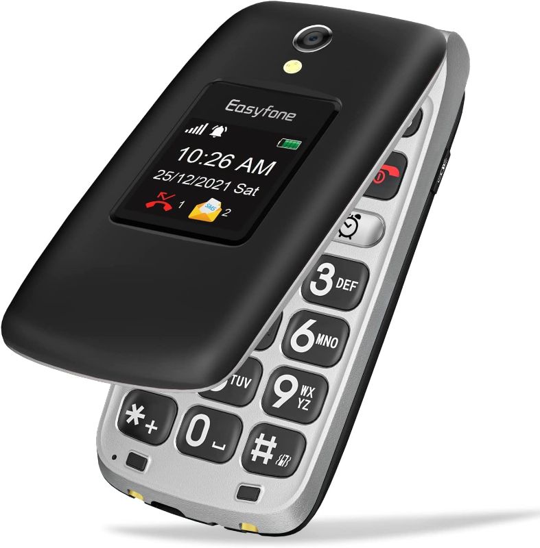 Photo 1 of Easyfone Prime-A1 Pro 4G Unlocked Senior Flip Cell Phone, Easy-to-Use Big Button Hearing Aids Compatible Flip Mobile Phone with SOS Button, GPS and Charging Dock (Black)
