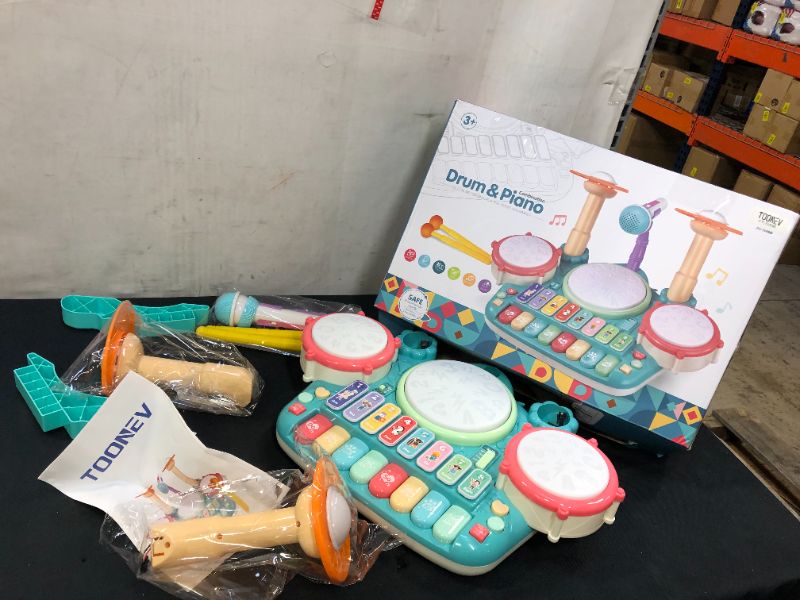 Photo 1 of ABS Kids Drum Toy Percussion Learning with Light Toys with Piano Keyboard Musical Kids Drum Set Musical Toy for Child Baby Kids
