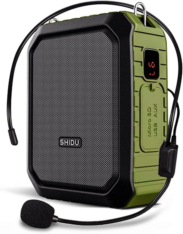 Photo 1 of SHIDU Bluetooth Voice Amplifier Speaker, Portable Waterproof Voice Amplifier with Microphone Headset Set 18W 4400mAh Rechargeable Microphone and Speaker Set for Teachers,Coaches,Outdoors Speech
