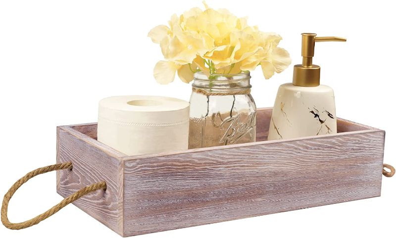 Photo 1 of Bathroom Decor Behind Toilet Storage Basket Farmhouse Bathroom, Tray Bathroom Decor,Bathroom Decor Box,Wooden Storage Box,Boho Bathroom Decor for Small Accessories at Home & Bathroom Counter
