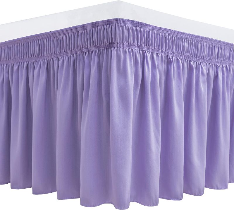 Photo 1 of Biscaynebay Wrap Around Bed Skirts for Twin & Twin XL Beds 25 Inches Drop, Lavender Elastic Dust Ruffles Easy Fit Wrinkle & Fade Resistant Silky Luxurious Fabric Solid Machine Washable
