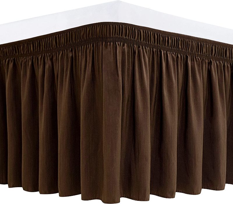 Photo 1 of Biscaynebay Wrap Around Bed Skirts for Full & Full XL Beds 25 Inches Drop, Brown Elastic Dust Ruffles Easy Fit Wrinkle and Fade Resistant Silky Luxurious Fabric Solid Machine Washable
