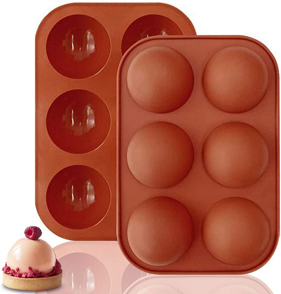 Photo 1 of 2 Pack 6 Cavities Silicone Molds, Half Sphere Mold for Baking Dome Mold Hot Cocoa Chocolate Bomb Mold for Making Pudding Jelly Handmade Soap (Brown)
