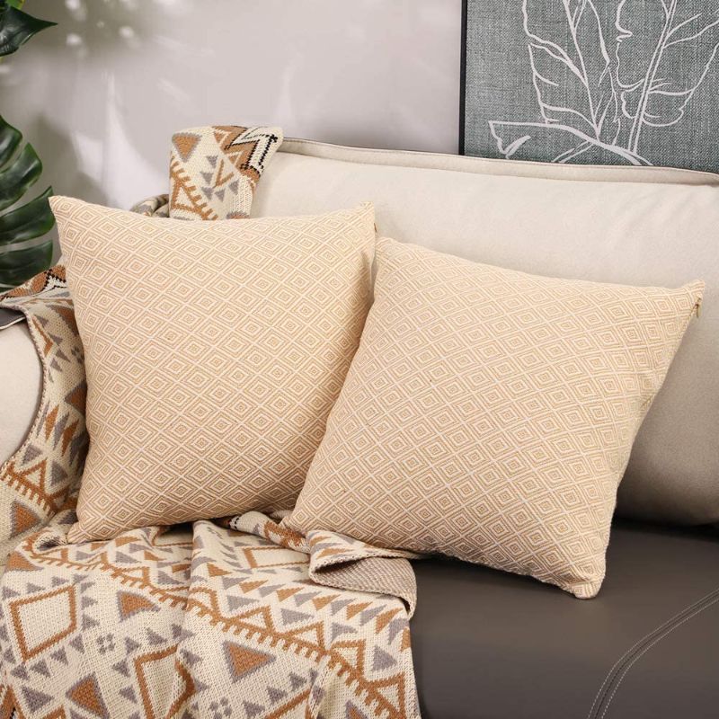 Photo 1 of Btyrle Geometric Throw Pillow Covers Set of 2 Decorative Square Jacquard Cushion Covers for Sofa Couch,Beige,45x45cm
