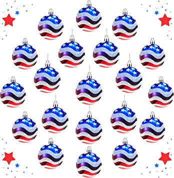 Photo 1 of 20 Piece Independence Day Hanging Ball Ornament Patriotic Day Ball Decoration 60 mm July of 4th Ball Hanging decor for Home Holiday Party Tree Hanging Decorations American Flag Pattern Ball Decoration

