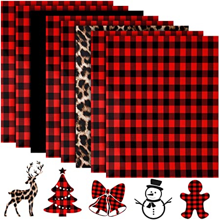 Photo 1 of 9 Sheets Christmas Transfer Vinyl Christmas Print Transfer Vinyl Assorted Iron-on HTV Sheets for T-Shirts Fabric Craft DIY Making, 12 x 10 Inch (Red and Black, Leopard, Solid Black)
