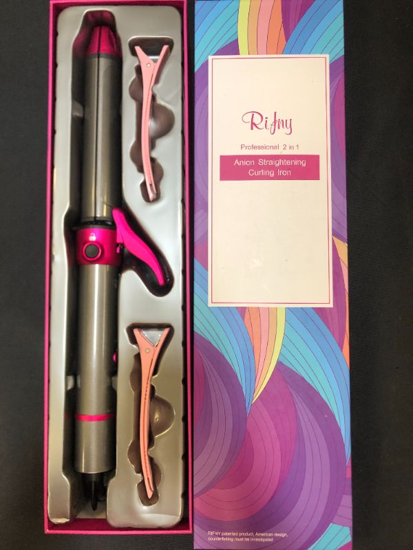 Photo 2 of Hair Curling Iron, Rifny 2 in 1 Flat Iron for Hair Straightener with Tourmaline Ceramic Flat Iron and 1 Inch Curling Wand, Double Anion Emitter Hair Wand Curling Iron for All Hair Styles Gift (CS10)
