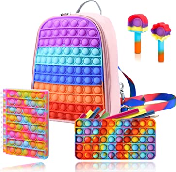 Photo 1 of LANTIAN Fidget Pop Backpack, Fidget Push Bubble Shoulder Bag, Fidget Pop-On-It School Backpack Colorful Toy Purse with Adjustable Straps for Stress Relief
